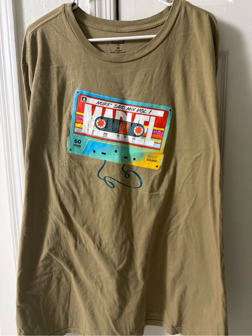 Marvel Nuff Said Mix Vol. 1 cotton t-shirt with cassette tape graphic, size XXL